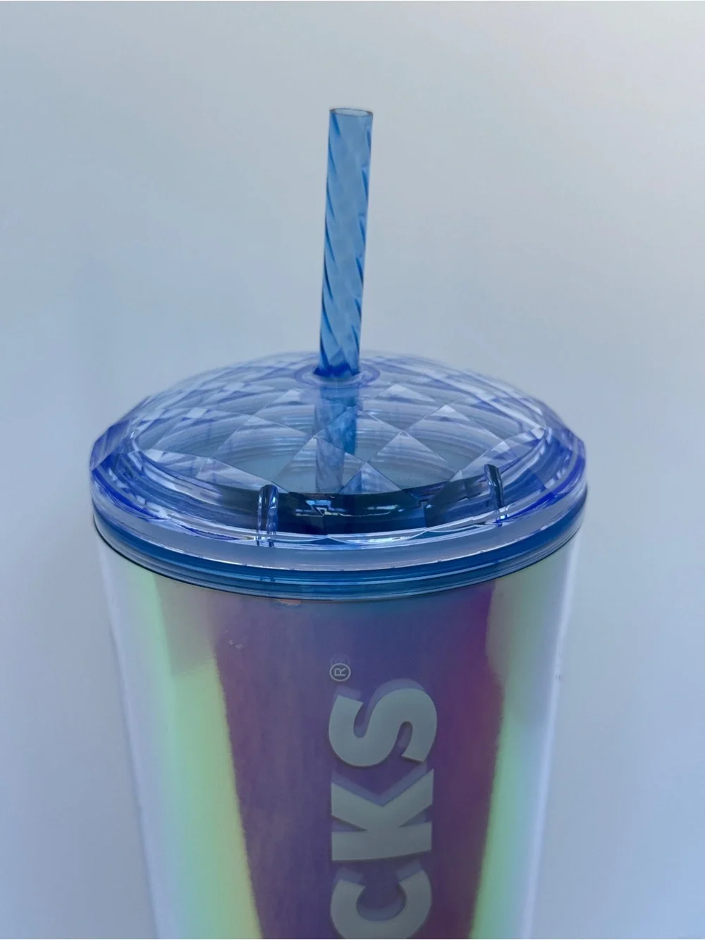 Starbucks Iridescent Pearl Blue Tumbler with Blue Dome Style Lid and Straw